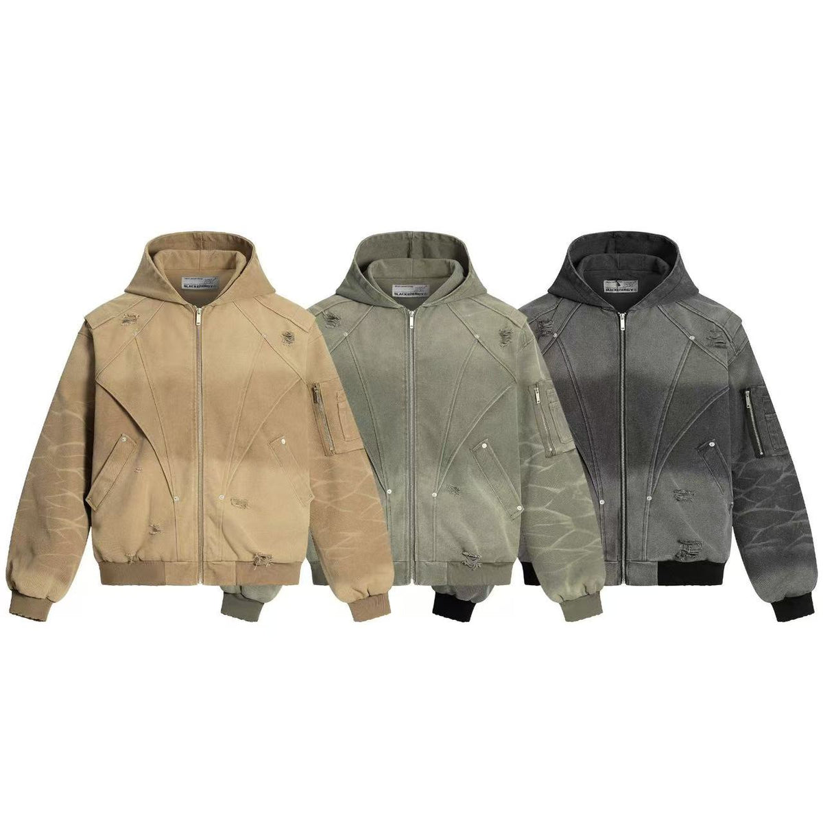 Vintage Washed Distressed Hooded Jacket
