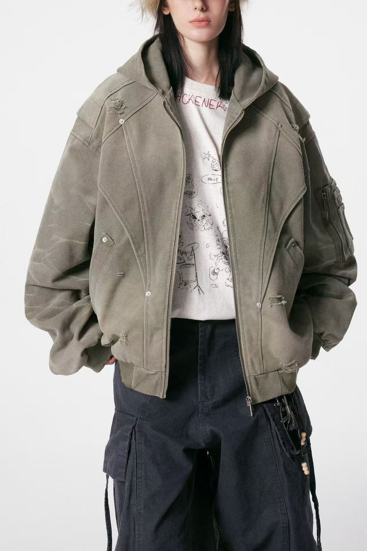 Vintage Washed Distressed Hooded Jacket