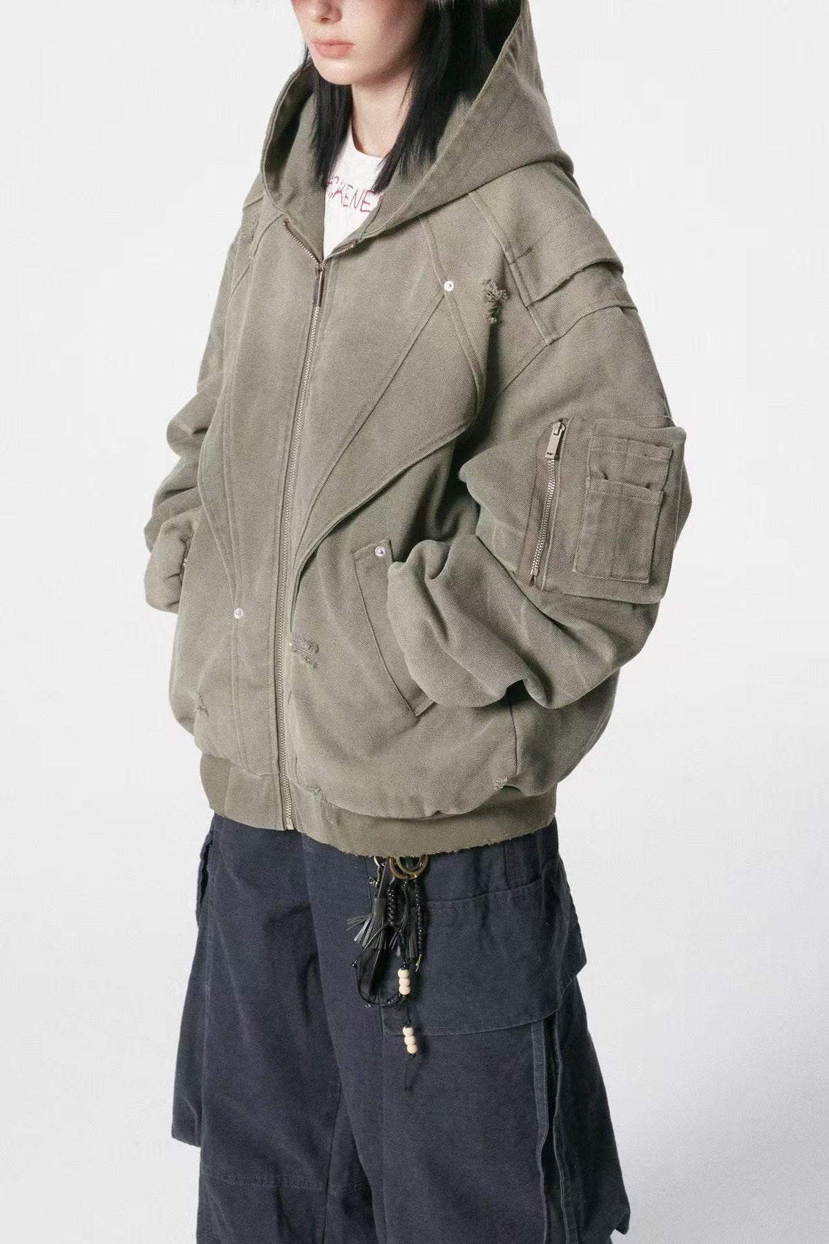 Vintage Washed Distressed Hooded Jacket