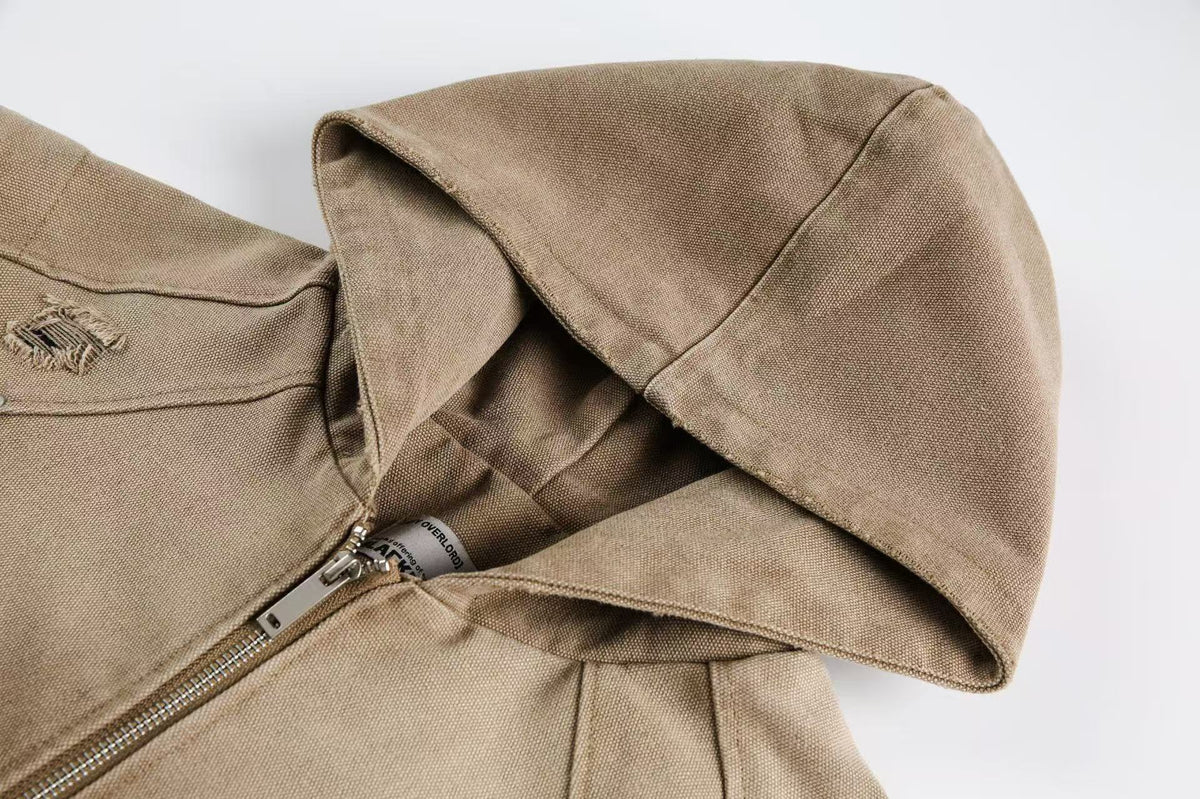 Vintage Washed Distressed Hooded Jacket