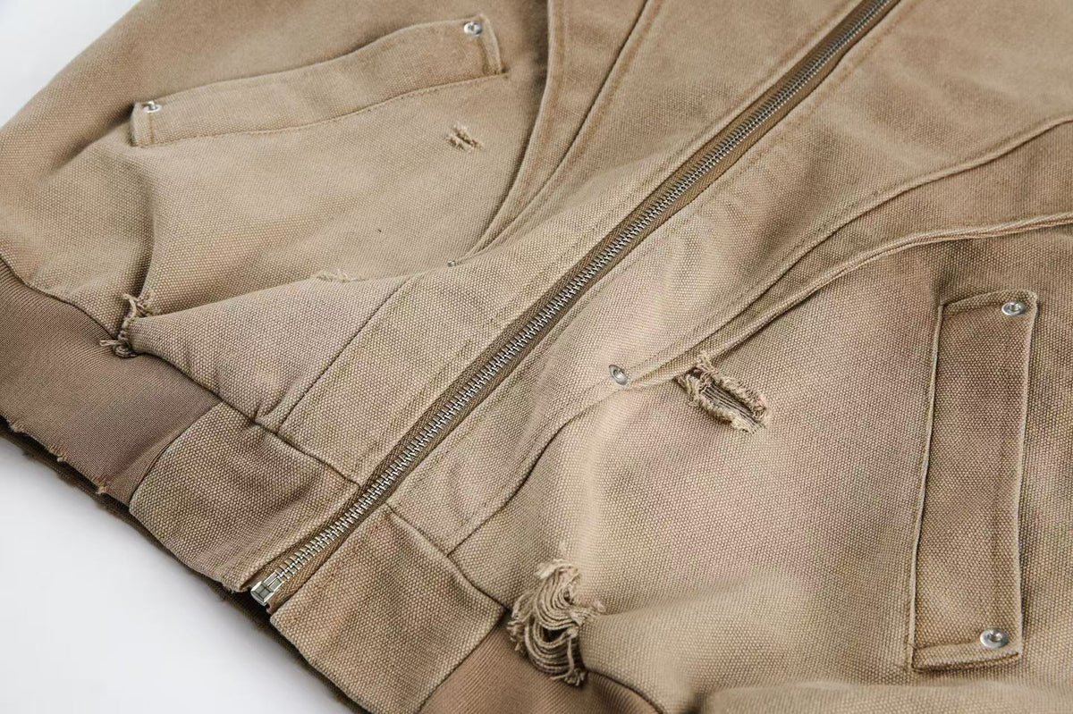 Vintage Washed Distressed Hooded Jacket