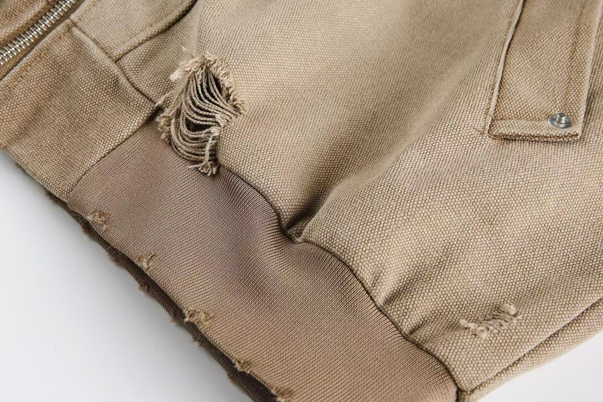 Vintage Washed Distressed Hooded Jacket