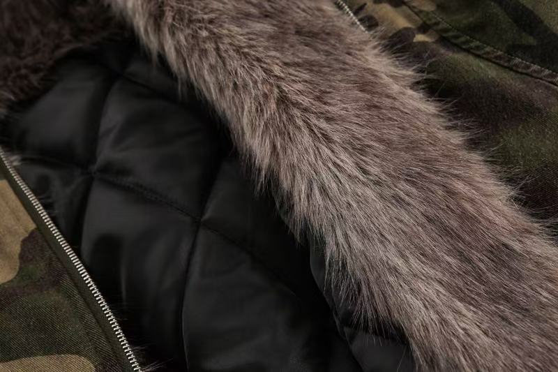 Vintage Camo Fur Collar Hooded Jacket