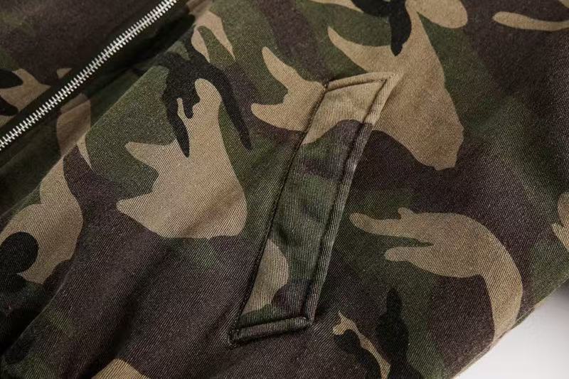 Vintage Camo Fur Collar Hooded Jacket