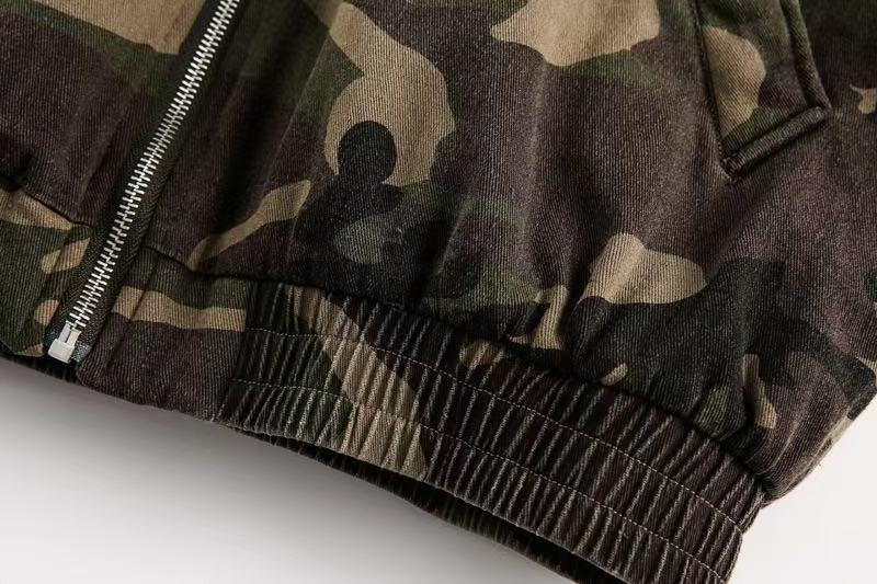 Vintage Camo Fur Collar Hooded Jacket