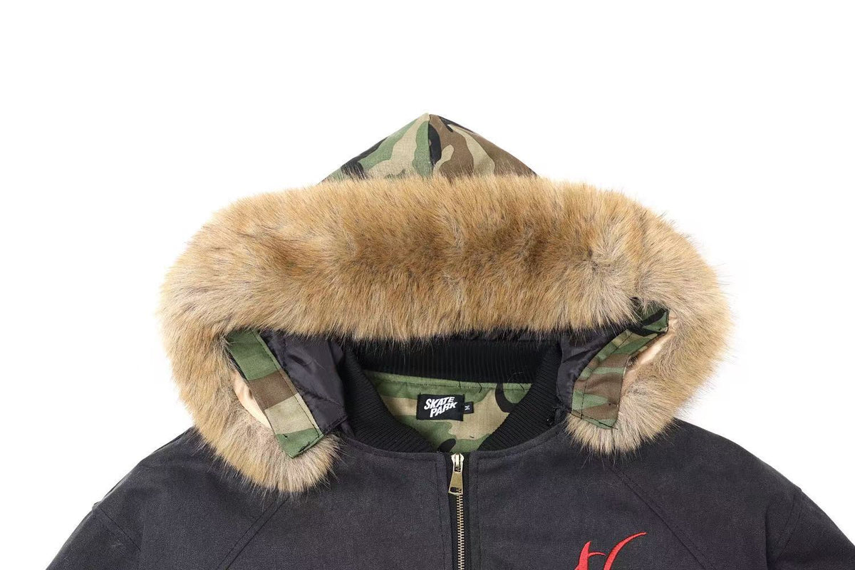 Vintage Fur Collar Hooded Jacket