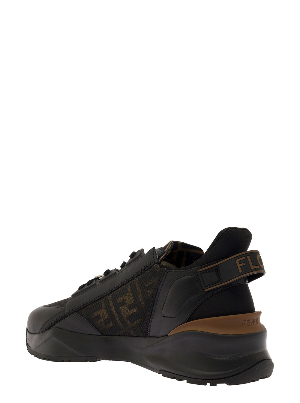 Fendi Men 'Fendi Flow' Black Low Sneakers With Diagonal F Detail In Fabric Man