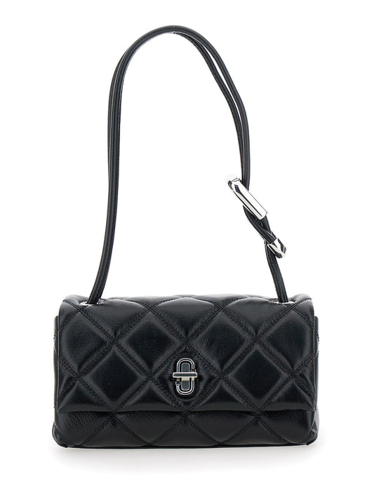 Marc Jacobs Women The Mini Dual Shoulder Bag With Diamond Quilting In Black Leather For Women