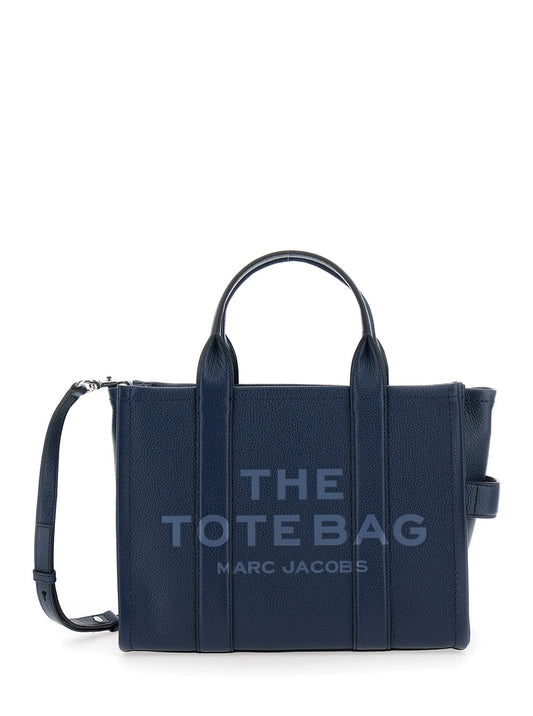 Marc Jacobs Women 'The Tote Bag Medium' Blue Bag With Printed Logo On Front In Hammered Leather Women