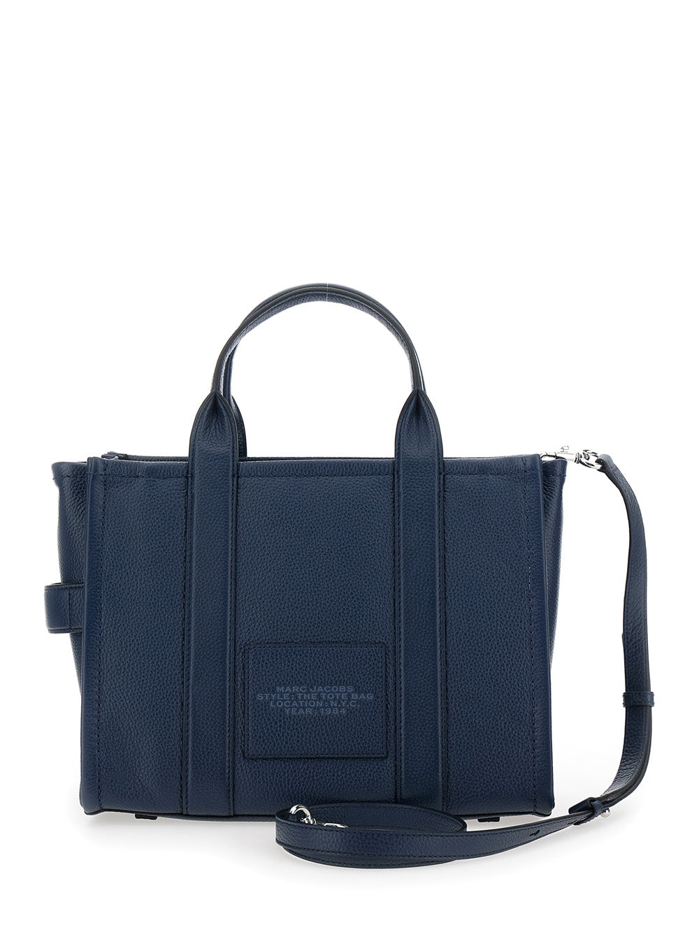 Marc Jacobs Women 'The Tote Bag Medium' Blue Bag With Printed Logo On Front In Hammered Leather Women