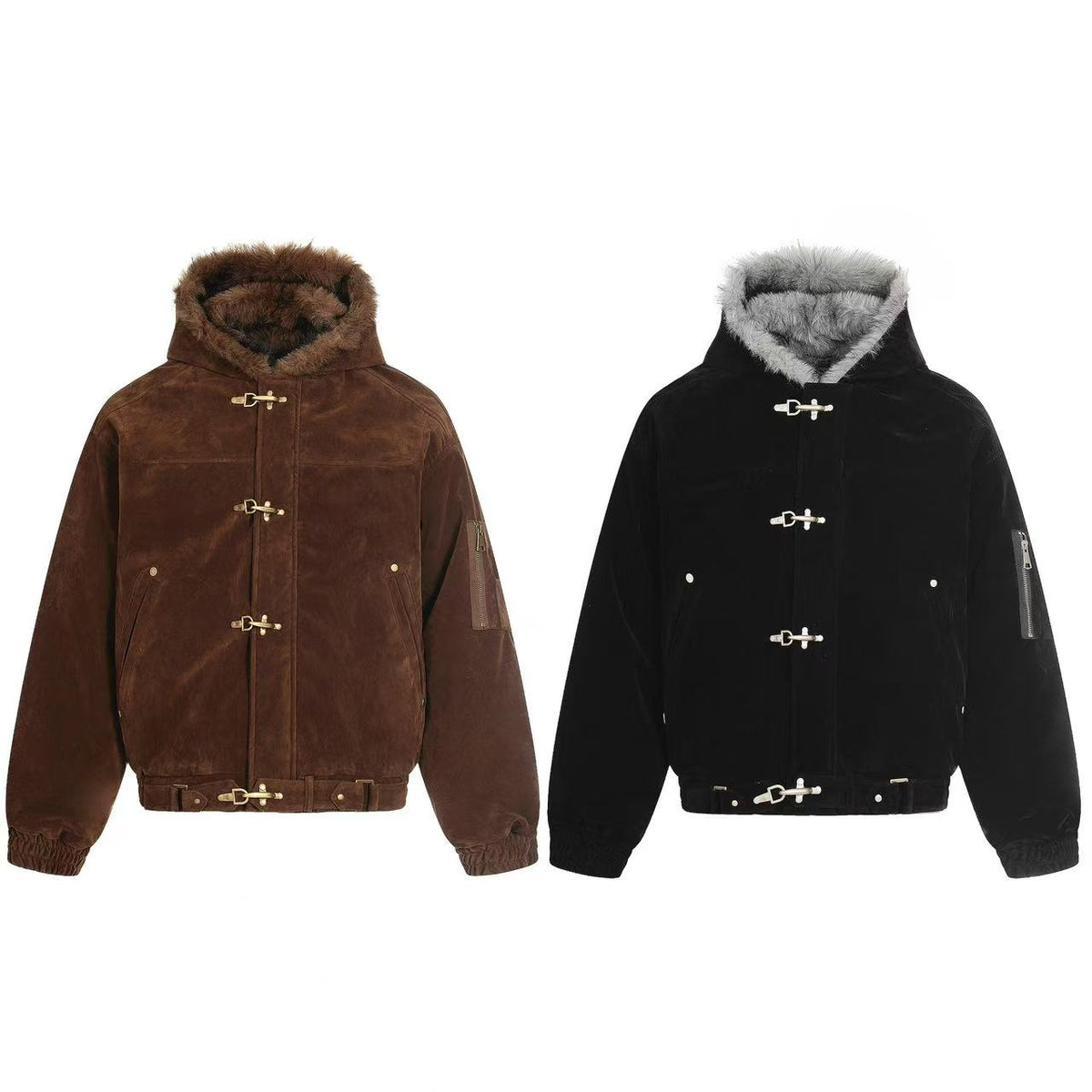 Vintage Faux-Fur Collar Hooded Jacket