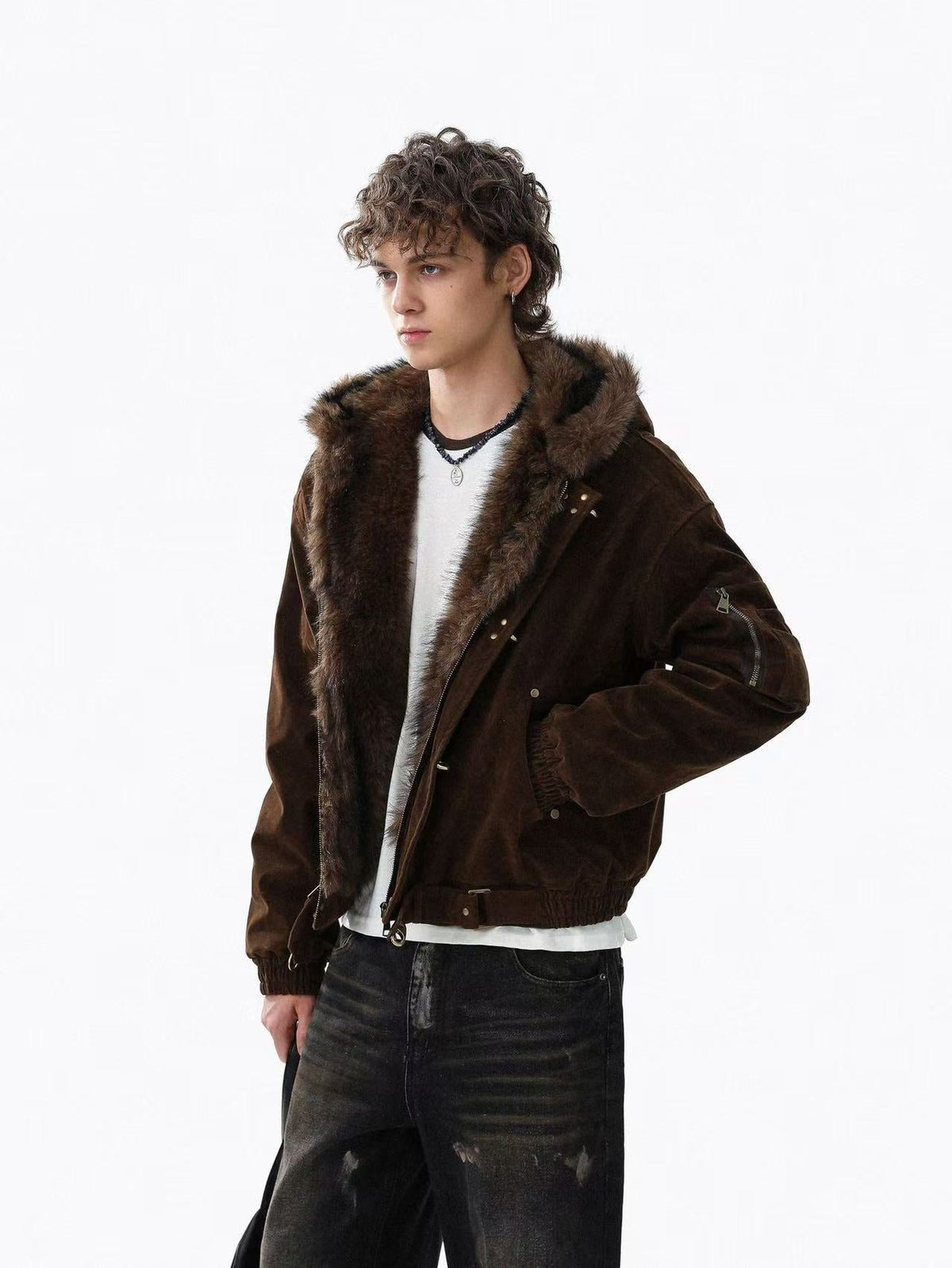 Vintage Faux-Fur Collar Hooded Jacket