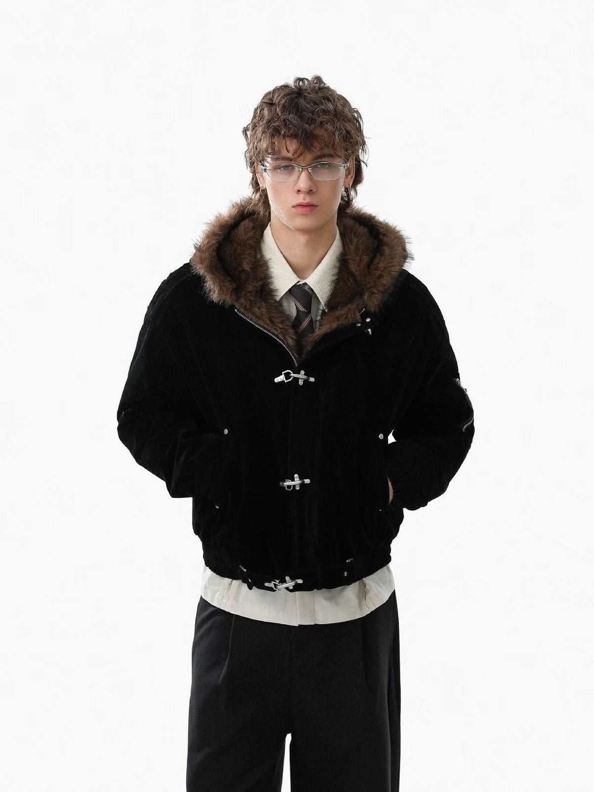Vintage Faux-Fur Collar Hooded Jacket