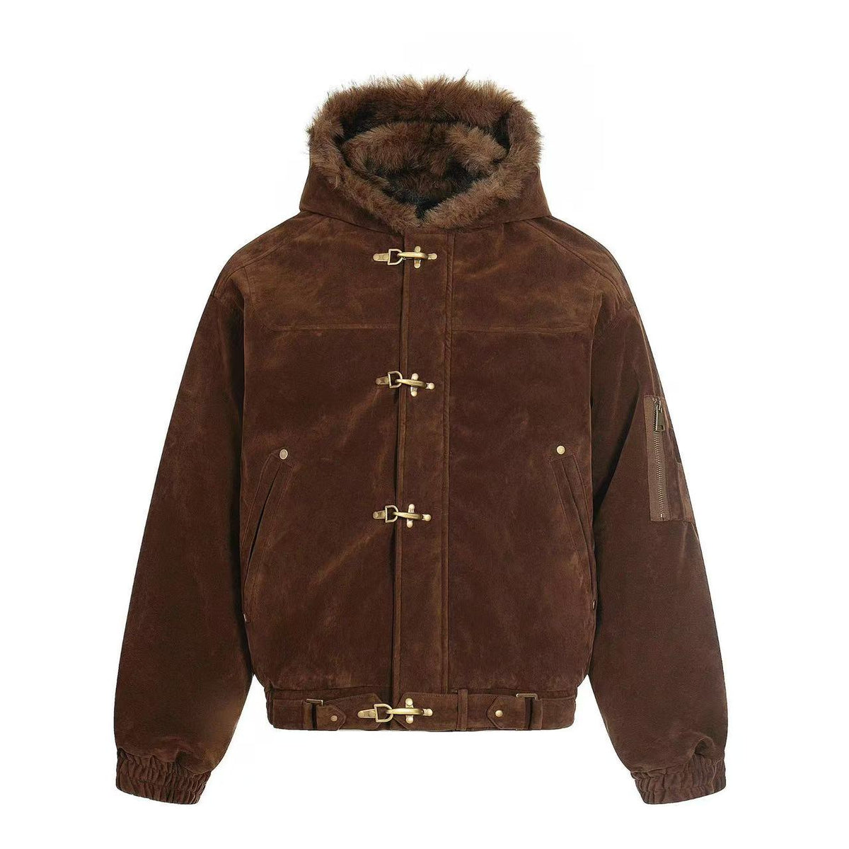 Vintage Faux-Fur Collar Hooded Jacket