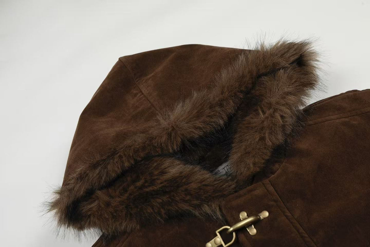Vintage Faux-Fur Collar Hooded Jacket