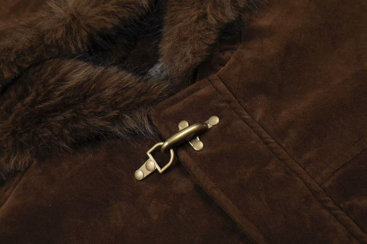 Vintage Faux-Fur Collar Hooded Jacket