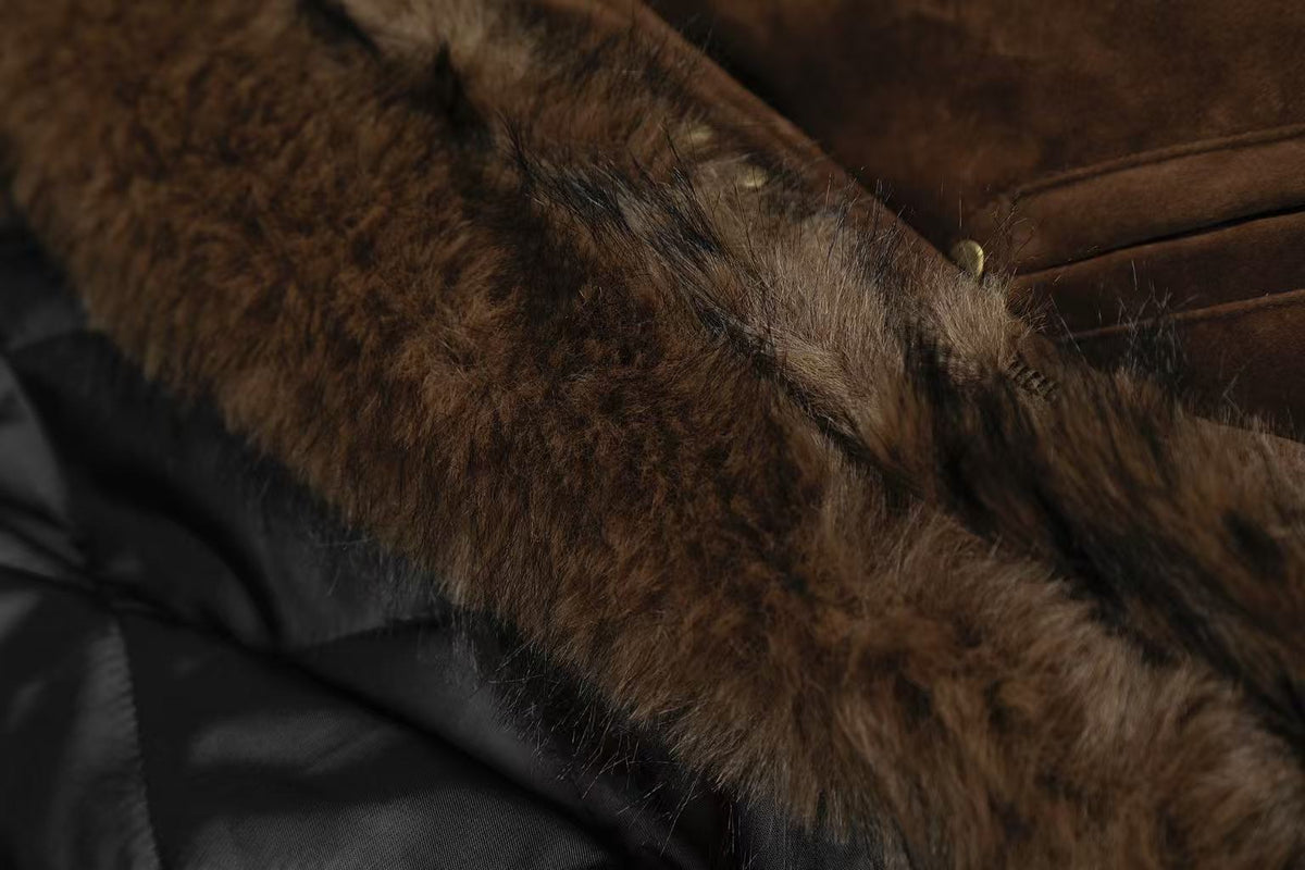 Vintage Faux-Fur Collar Hooded Jacket