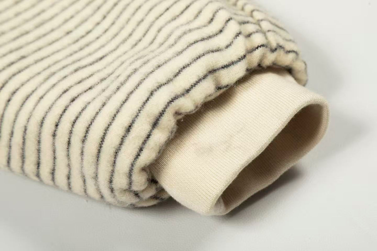 Striped Faux-Fur Collar Hooded Jacket
