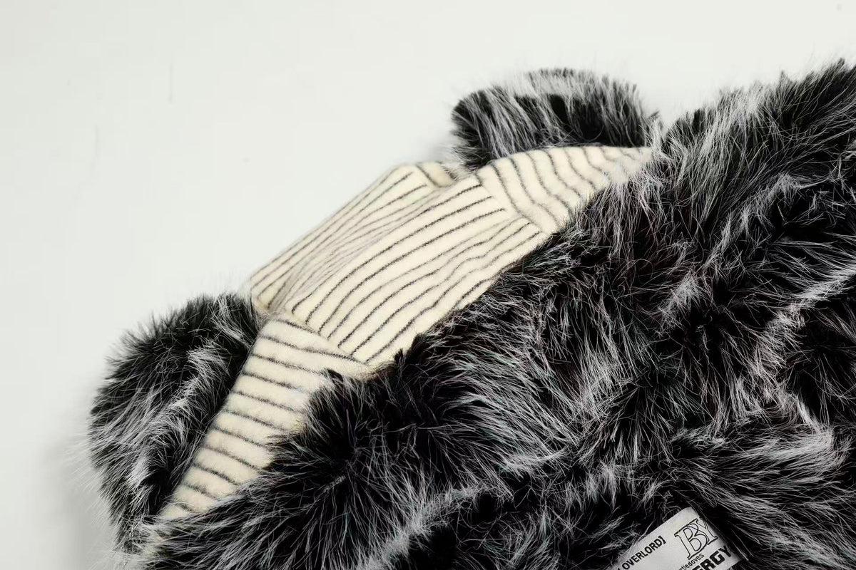 Striped Faux-Fur Collar Hooded Jacket