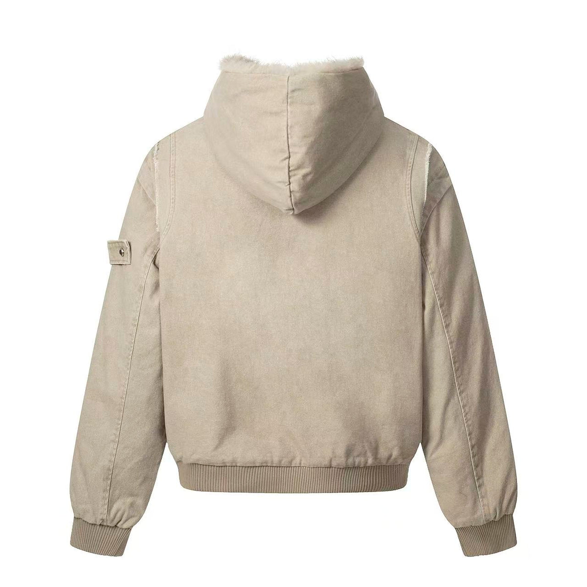 Vintage Stitch Detail Faux-Fur Collar Hooded Jacket
