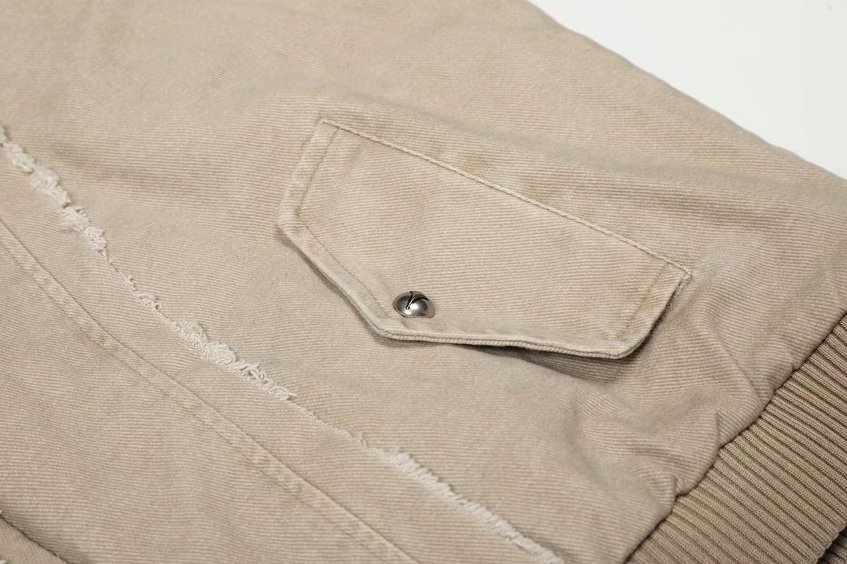 Vintage Stitch Detail Faux-Fur Collar Hooded Jacket