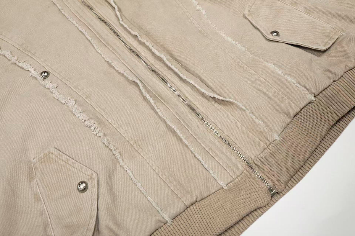 Vintage Stitch Detail Faux-Fur Collar Hooded Jacket