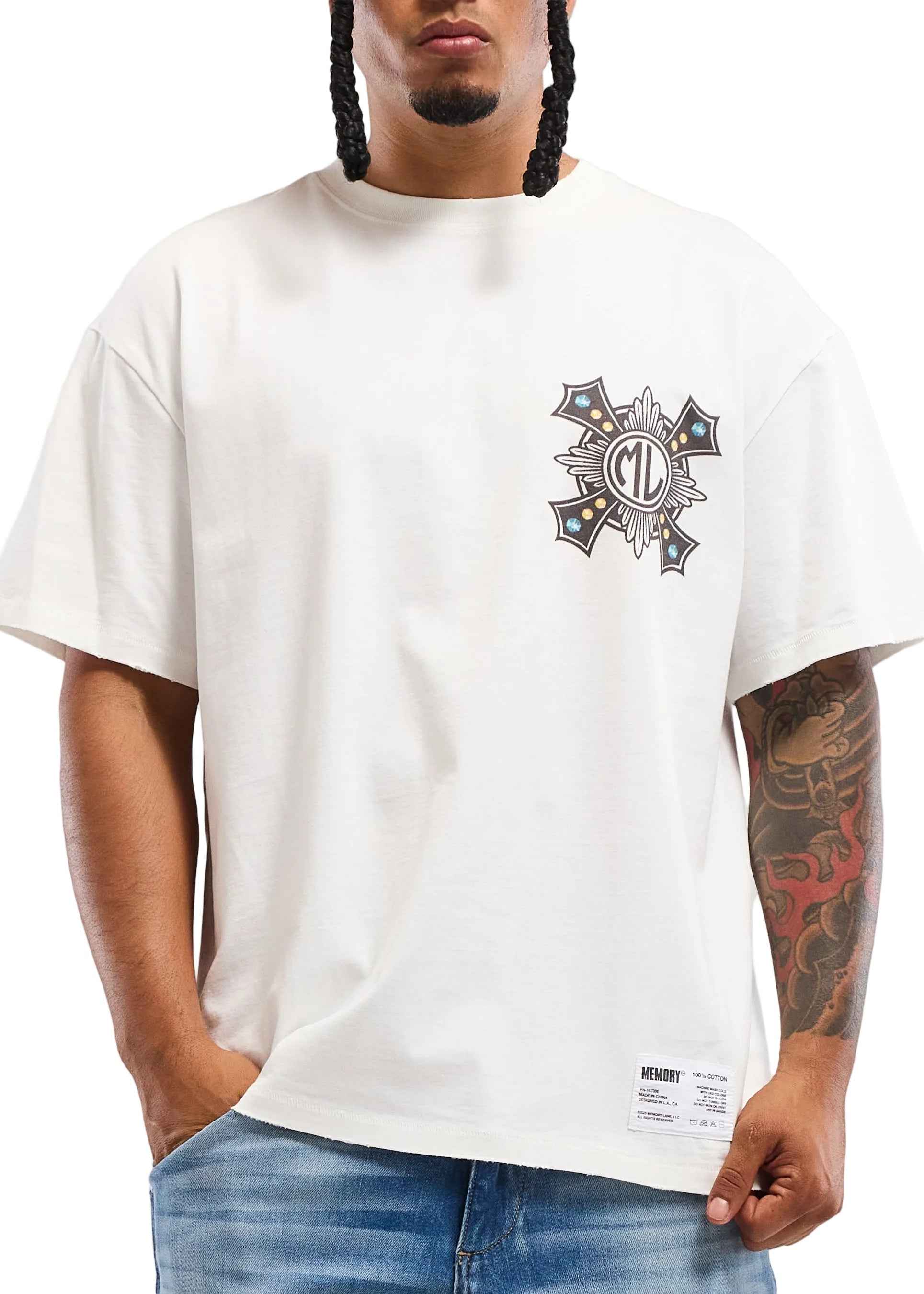 Memory Lane Cross Tee - White