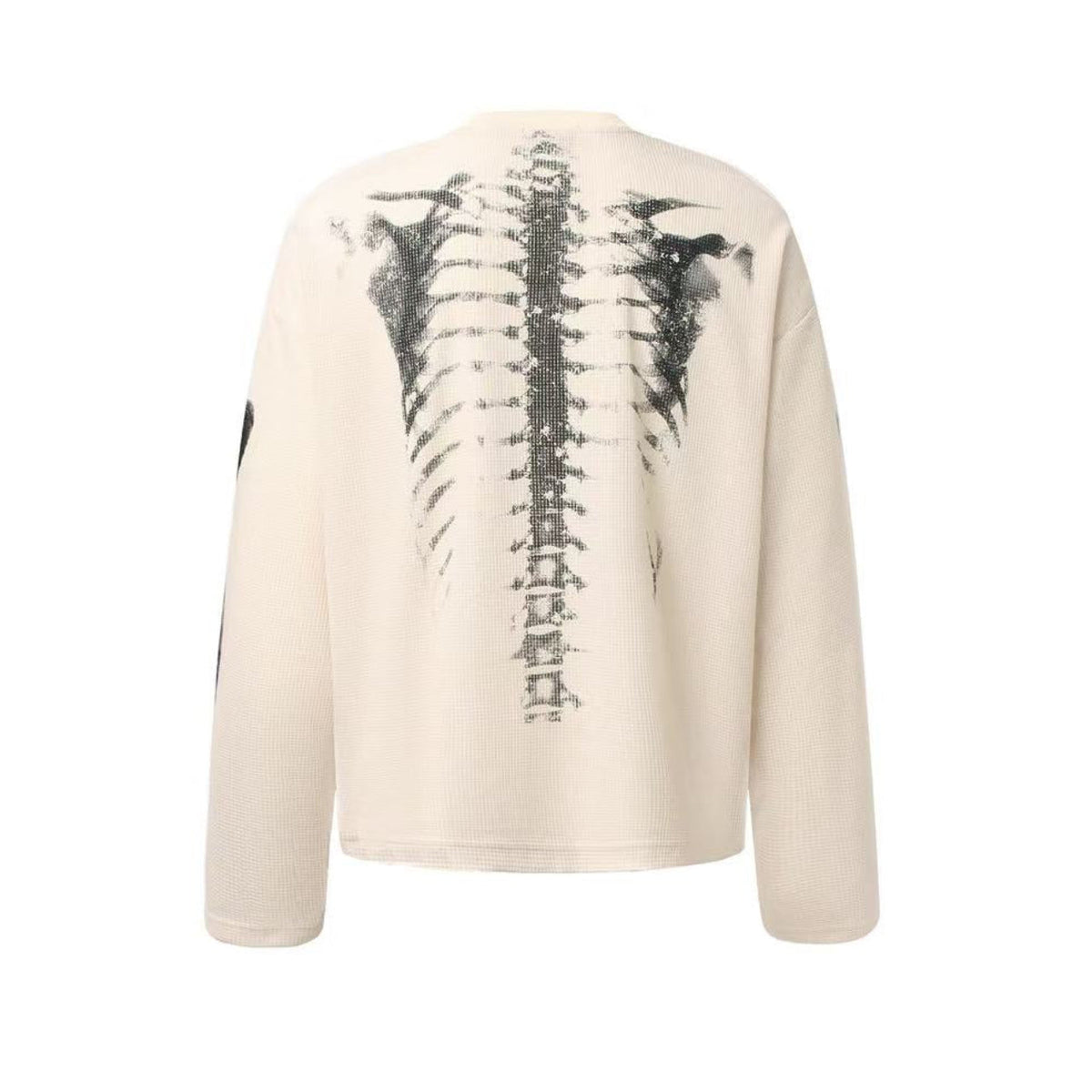 Streetwear Bone Print Waffle Knit Long Sleeve