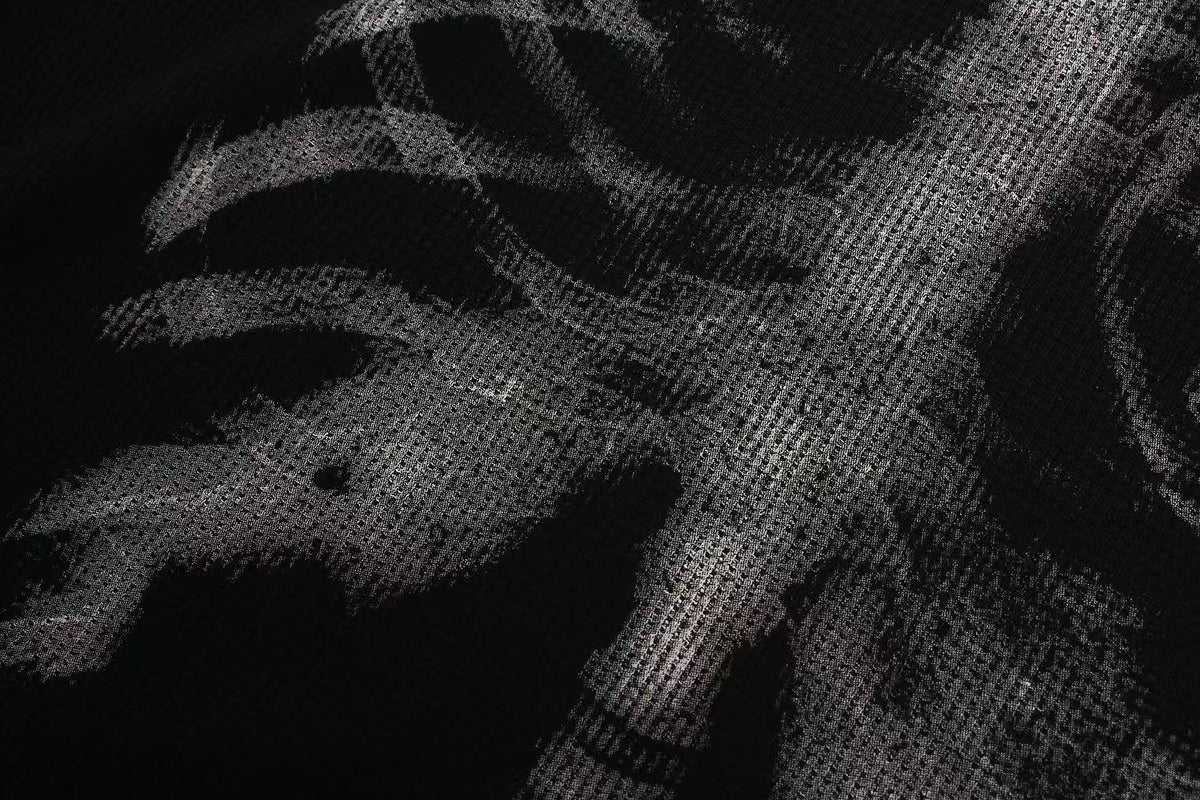 Streetwear Bone Print Waffle Knit Long Sleeve