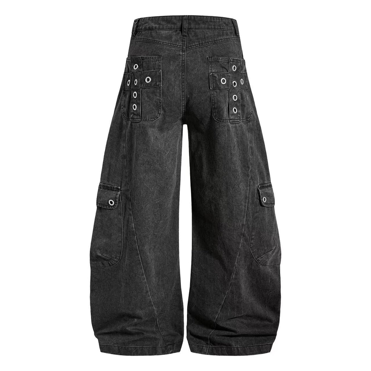 Vintage Button-Flap Wide-Leg Cargo Pants