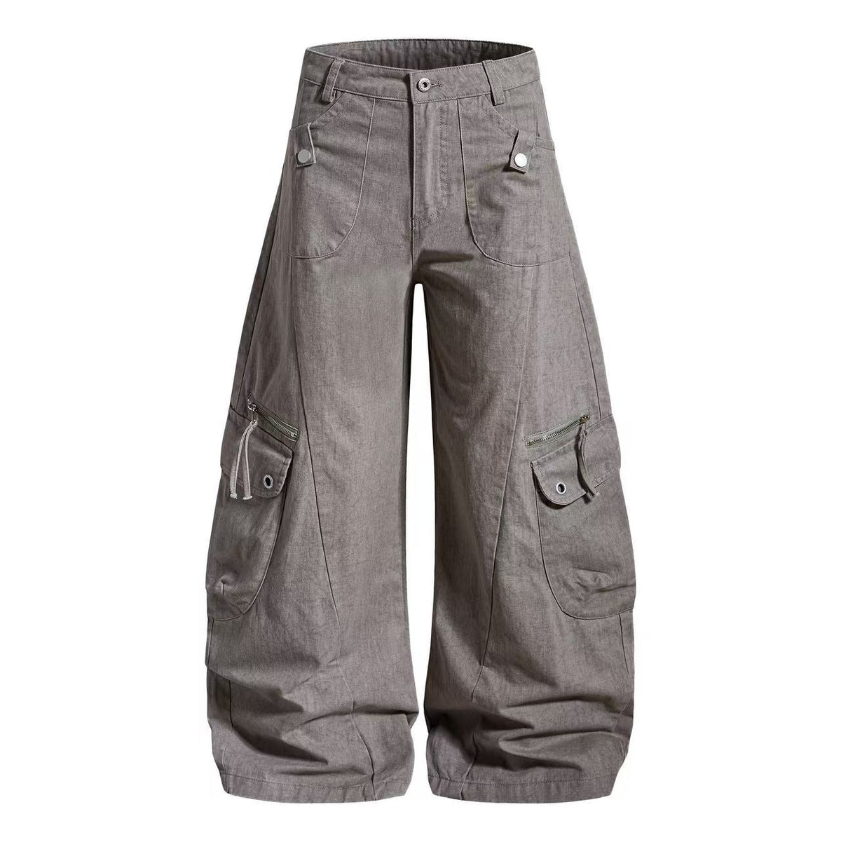 Vintage Button-Flap Wide-Leg Cargo Pants