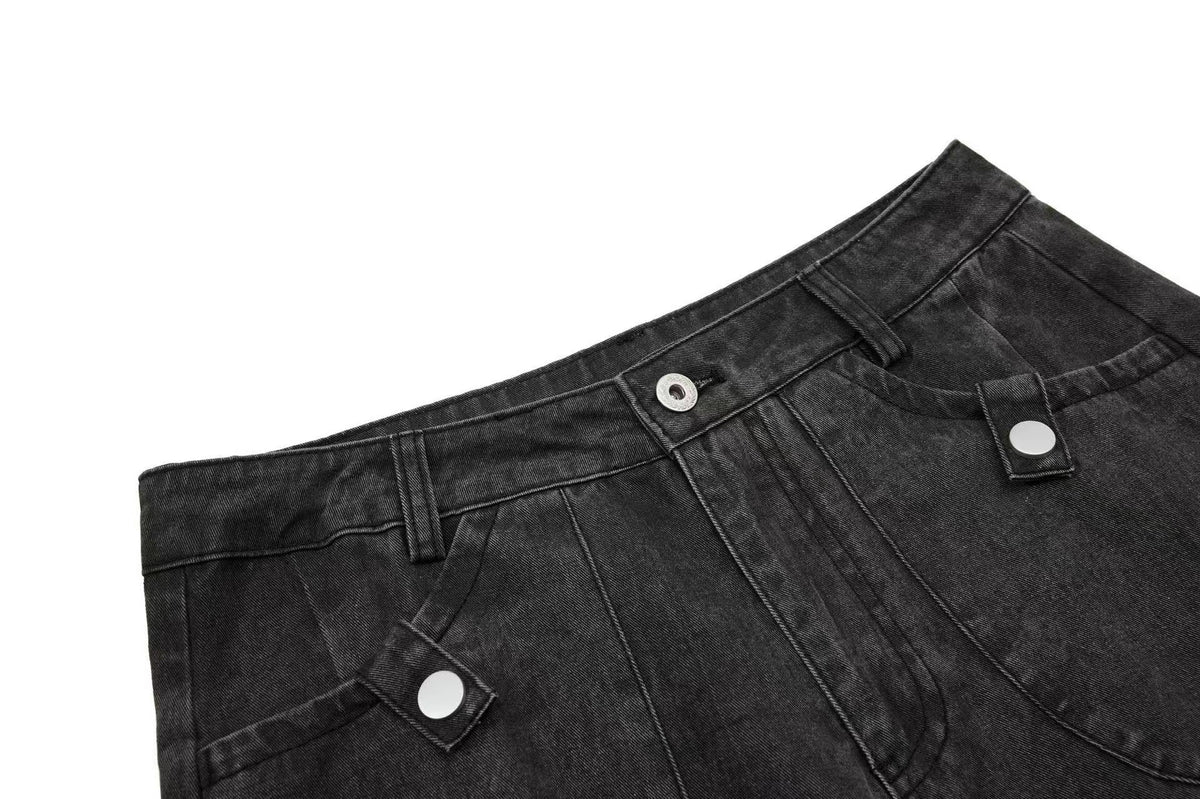Vintage Button-Flap Wide-Leg Cargo Pants