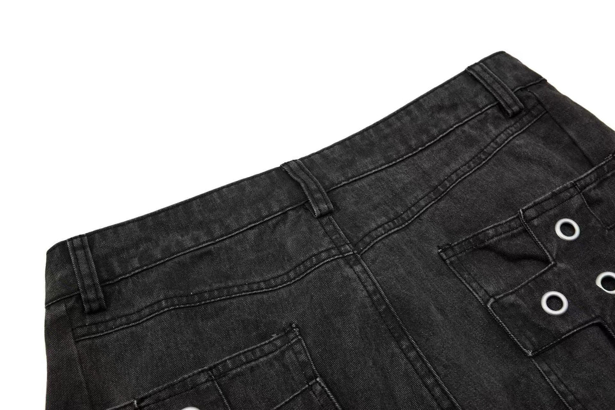 Vintage Button-Flap Wide-Leg Cargo Pants