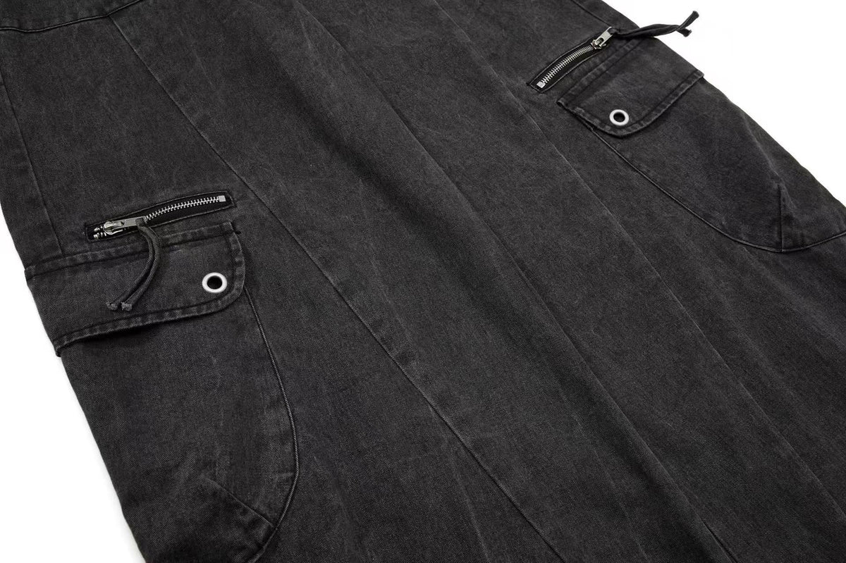 Vintage Button-Flap Wide-Leg Cargo Pants