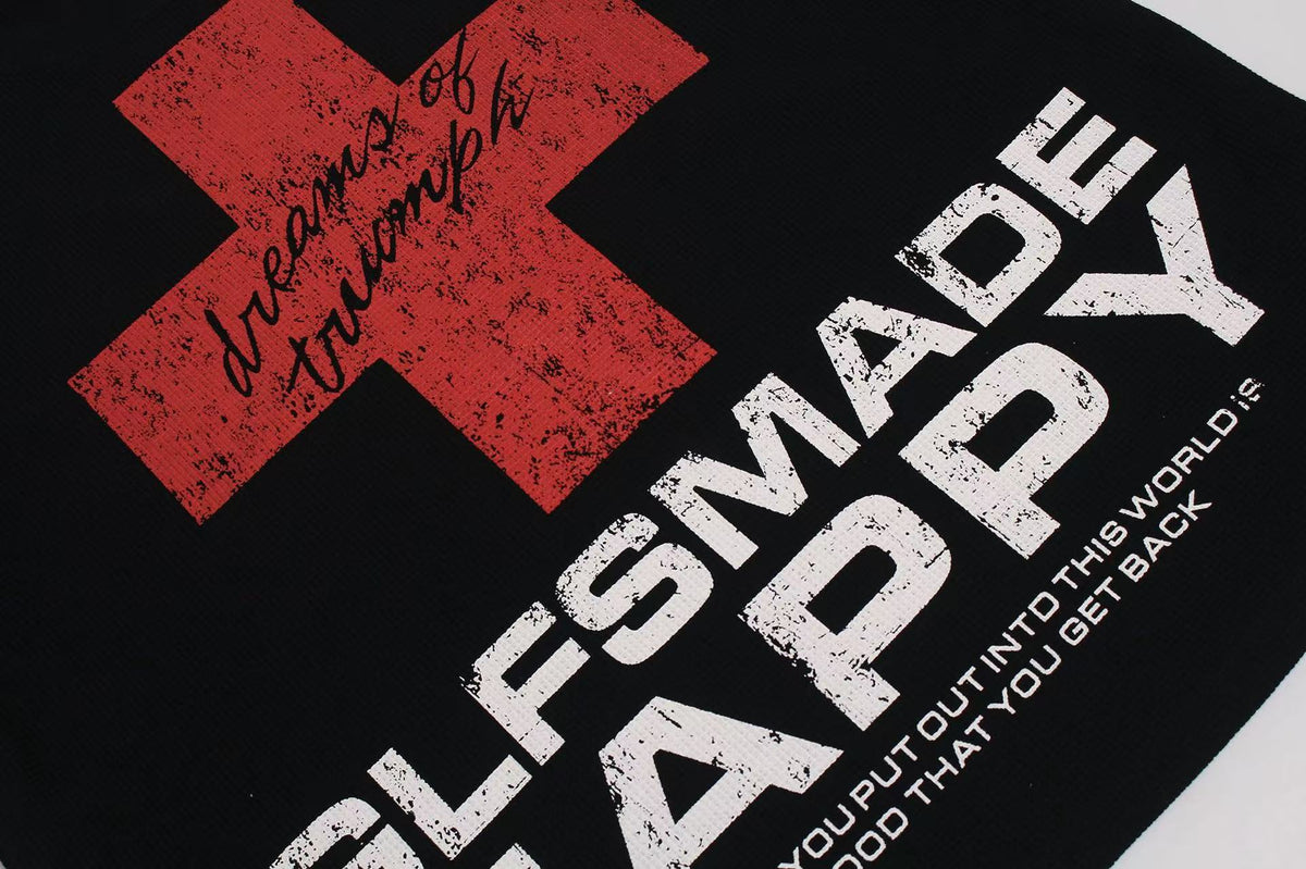Streetwear Red Cross Print Short Sleeve