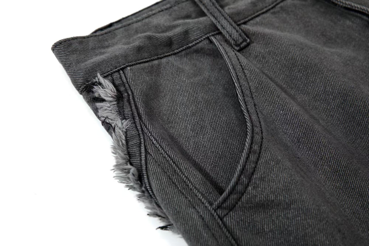 Distressed Stitch Wide-Leg Jeans