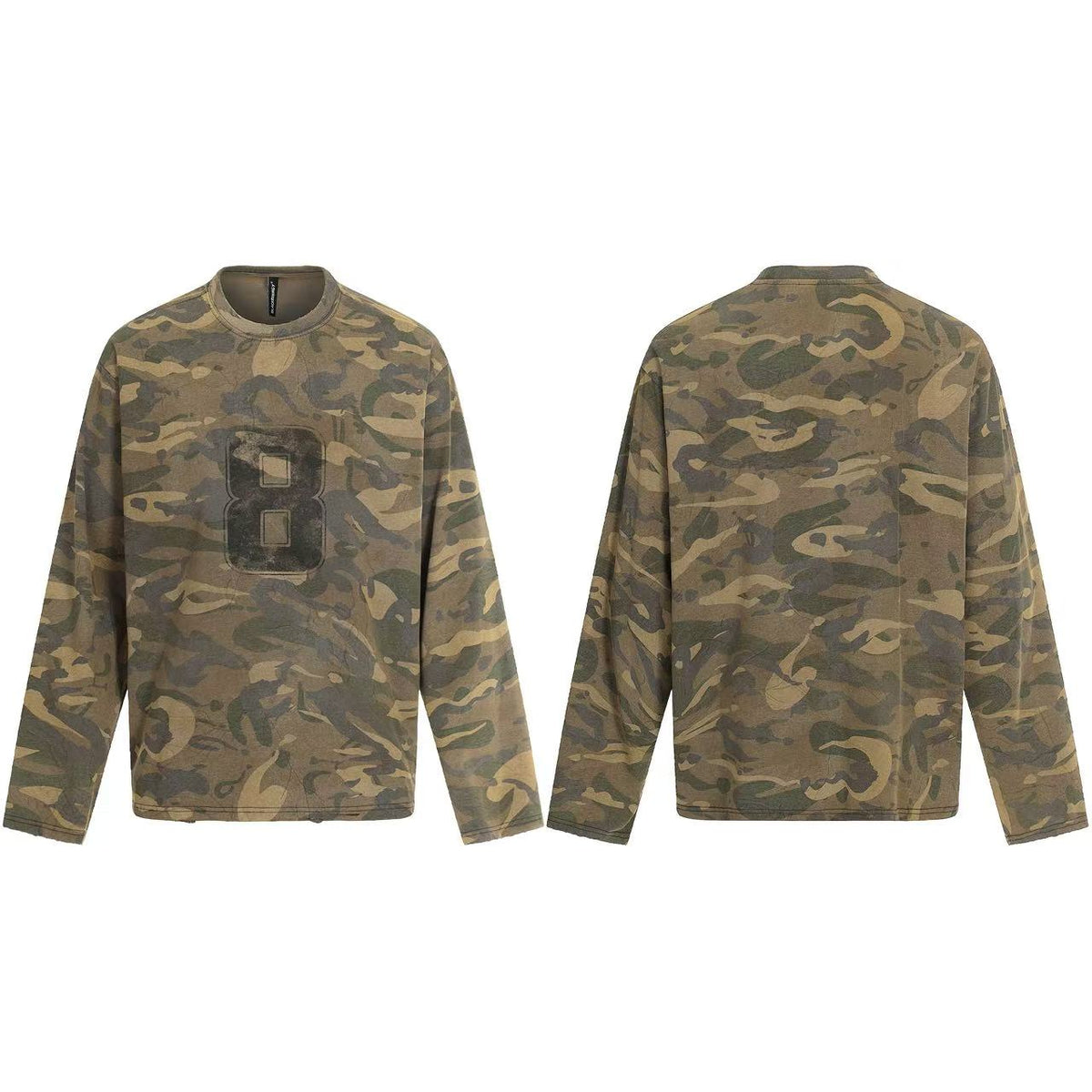 Streetwear Camo Number Print Long Sleeve