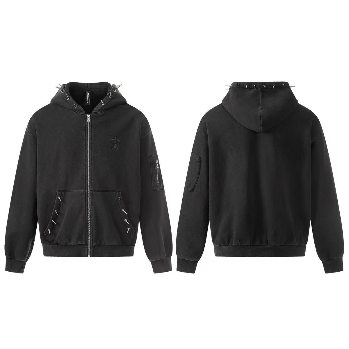 Street Style Retro Studded Zip-Up Hoodie