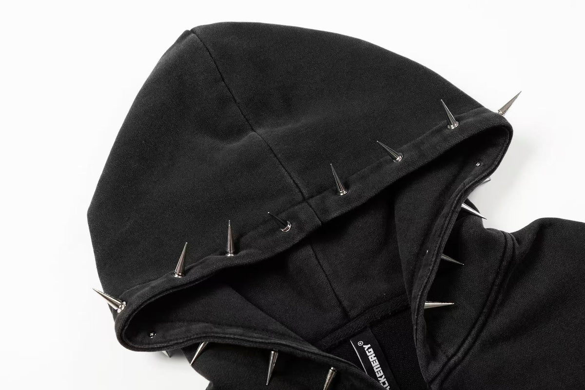 Street Style Retro Studded Zip-Up Hoodie