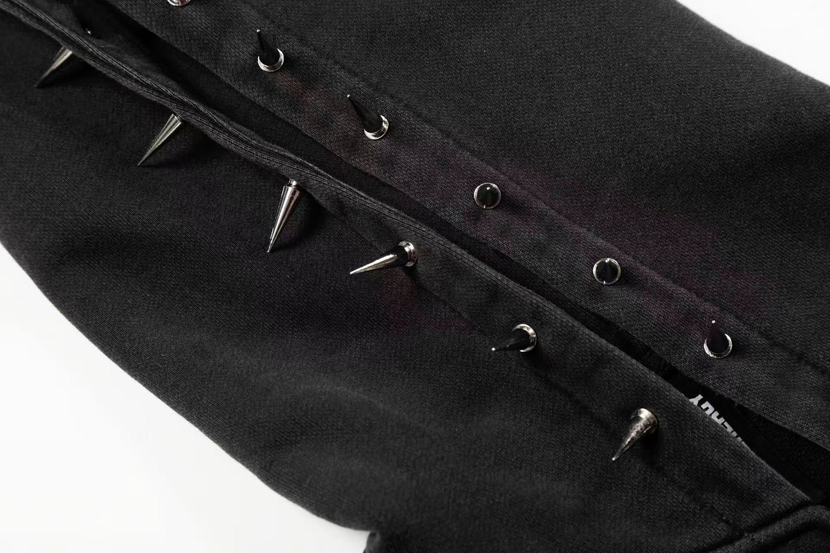 Street Style Retro Studded Zip-Up Hoodie