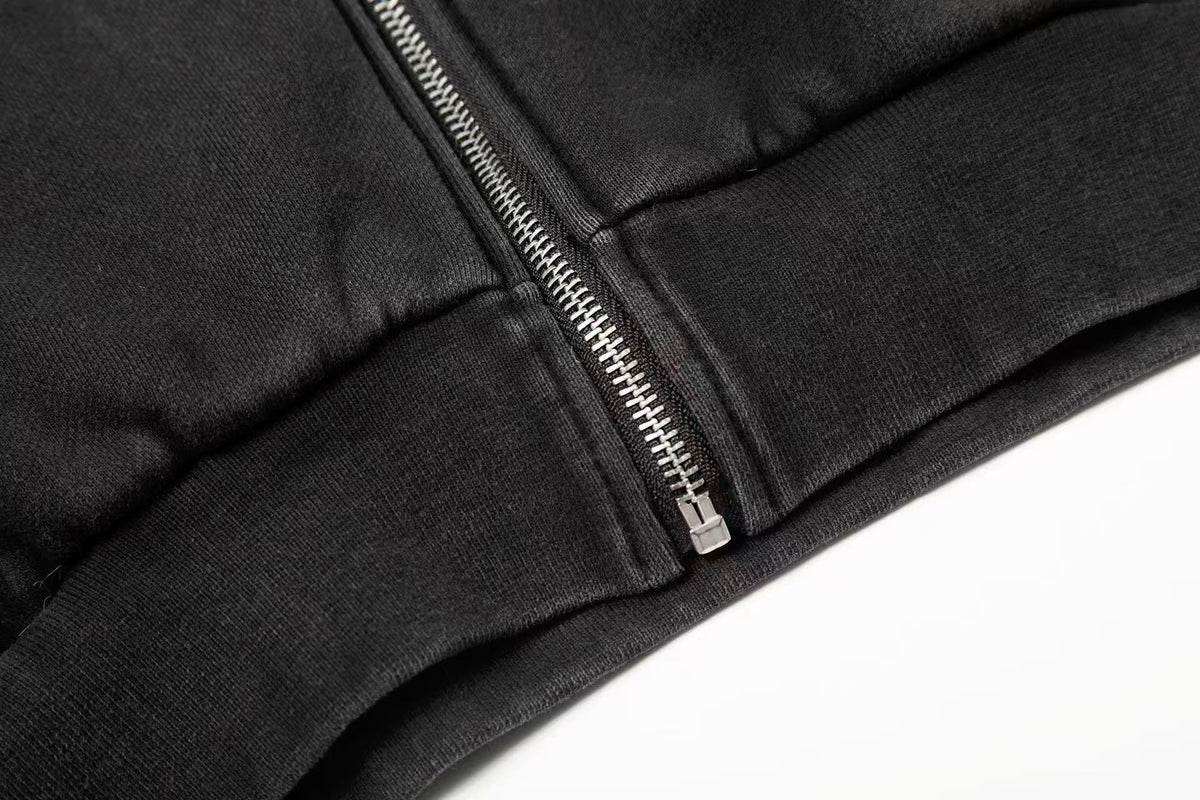 Street Style Retro Studded Zip-Up Hoodie