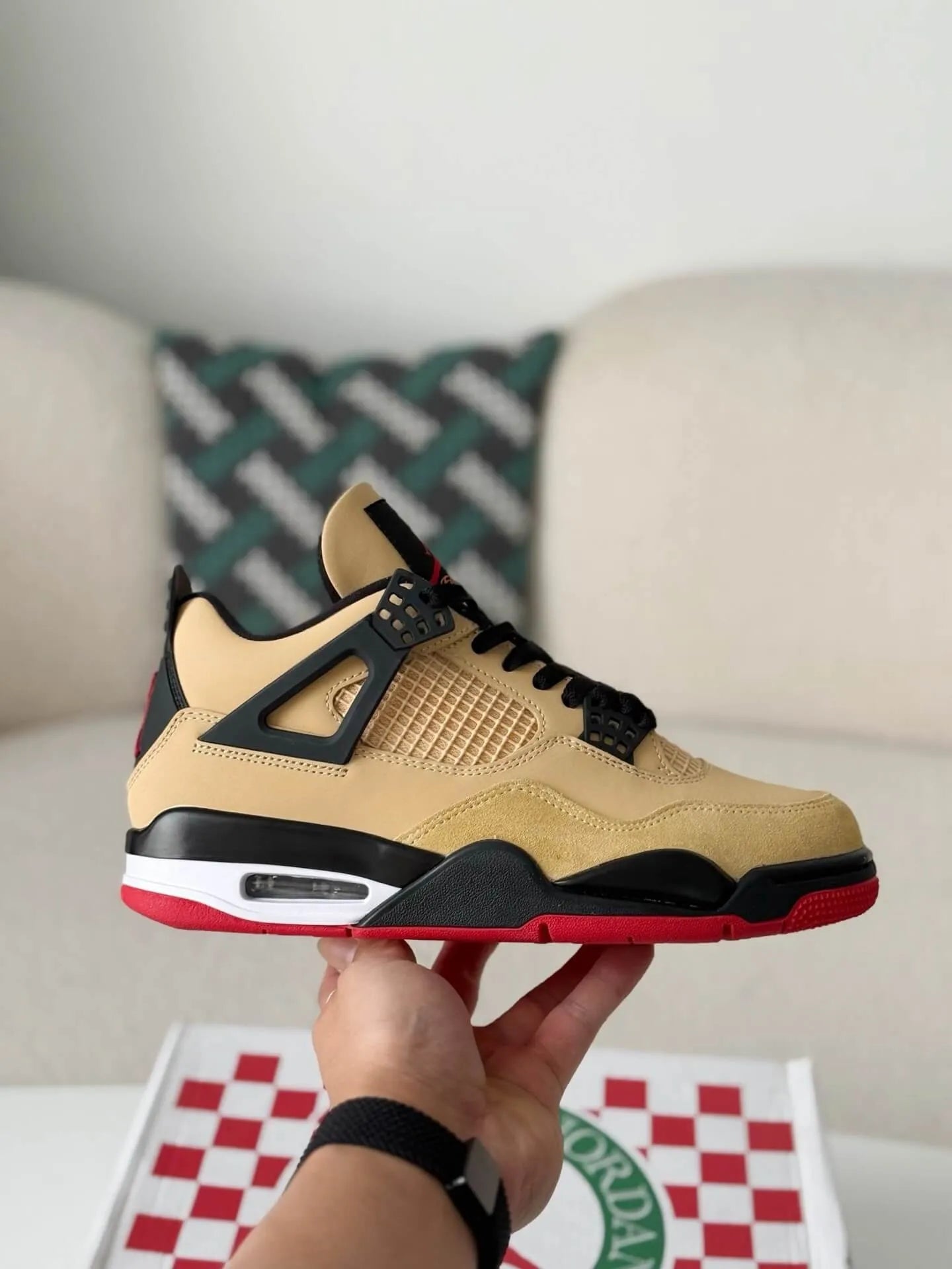 Air Jordan 4 Retro GS ‘Pizza’ Sneakers – Beige, Red & Black