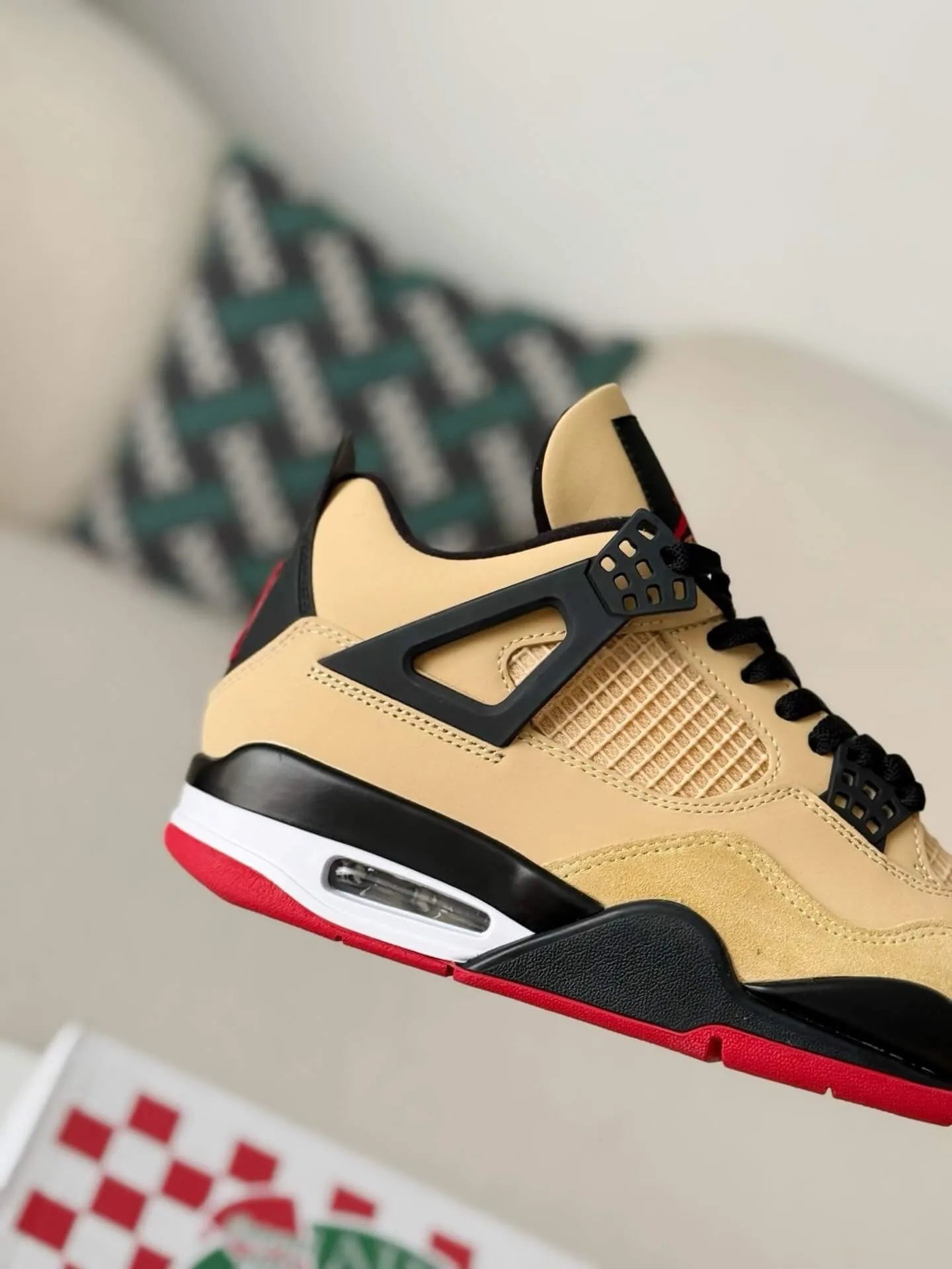 Air Jordan 4 Retro GS ‘Pizza’ Sneakers – Beige, Red & Black