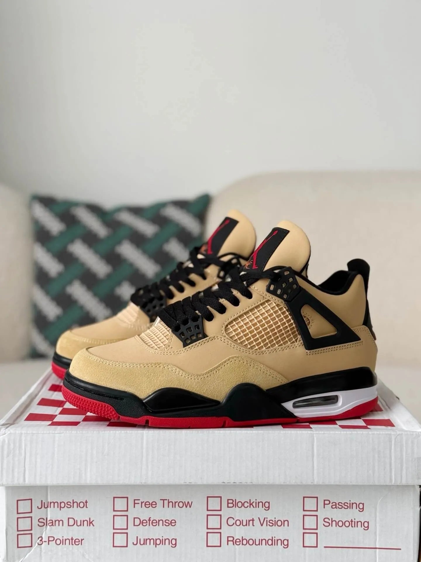Air Jordan 4 Retro GS ‘Pizza’ Sneakers – Beige, Red & Black