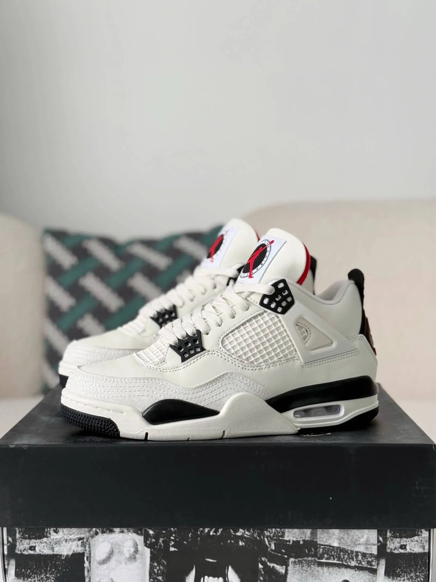 Air Jordan 4 Retro “Flight Club” Sneakers – White, Black & Red
