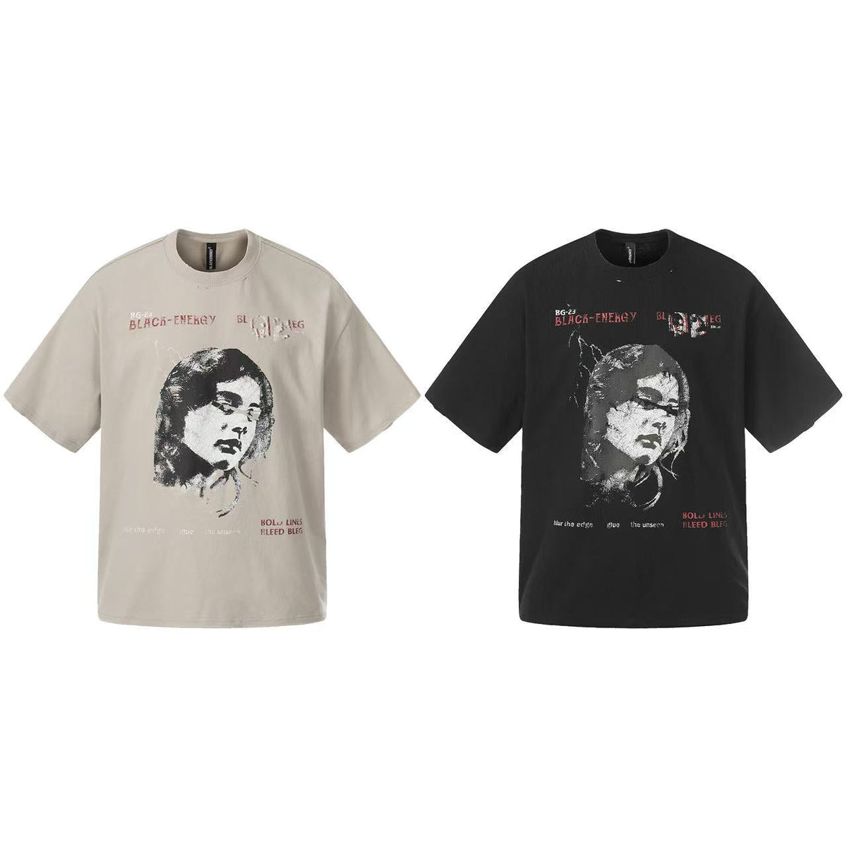 Streetwear Distressed Face Print Short Sleeve