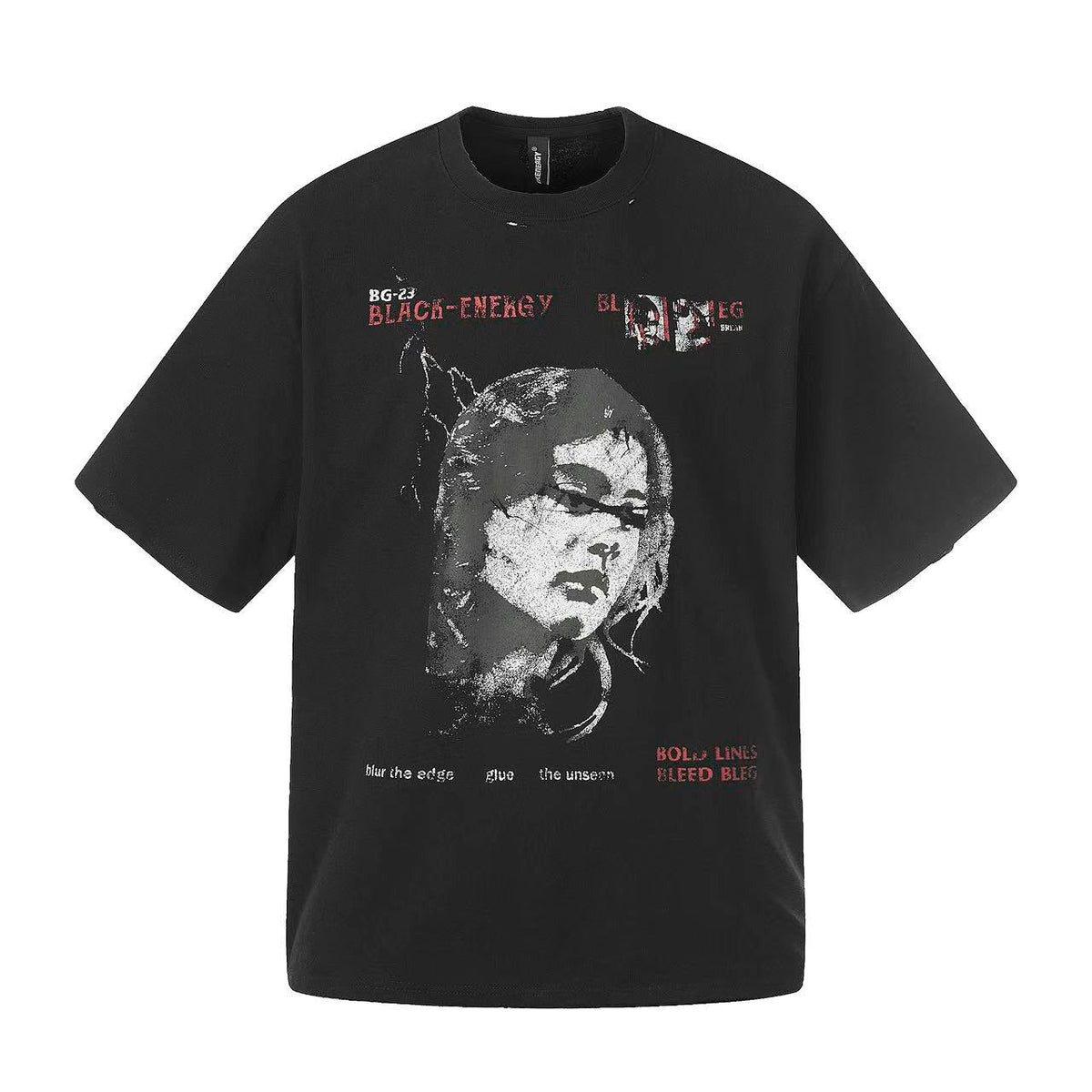 Streetwear Distressed Face Print Short Sleeve