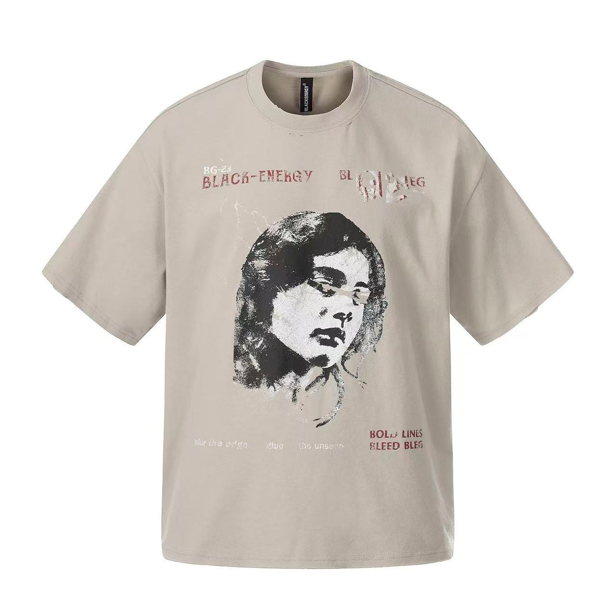 Streetwear Distressed Face Print Short Sleeve