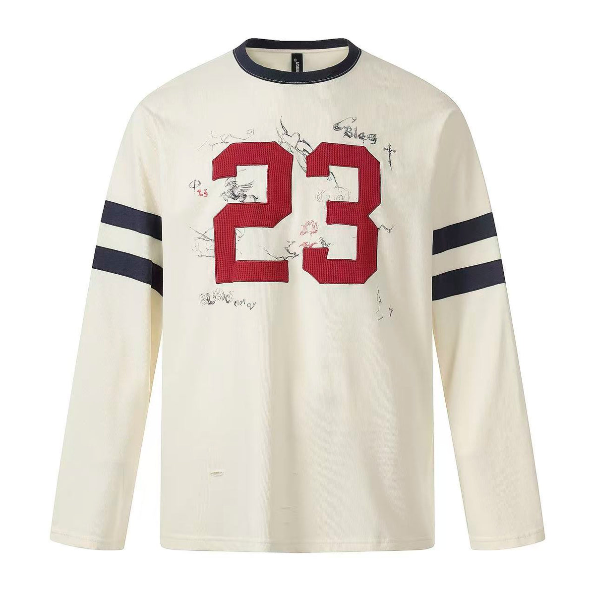 Distressed Patch Number 23 Embroidery Long Sleeve