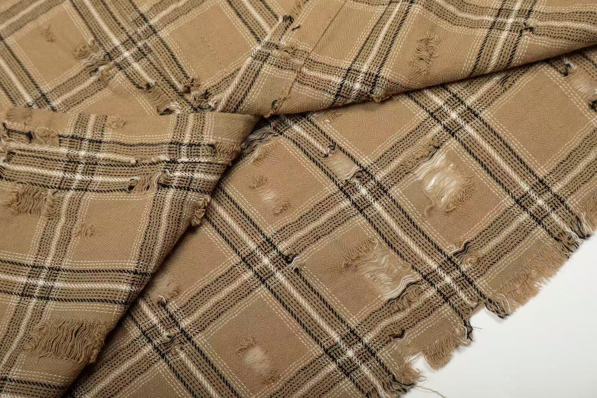 Streetwear Distressed Ripped Plaid Long Sleeve Shirt